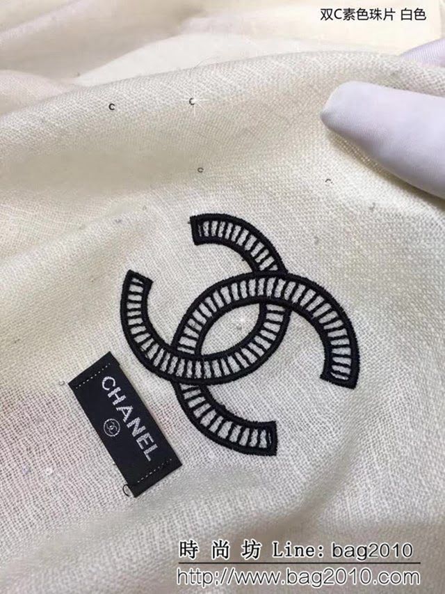 CHANEL香奈兒蓬鬆加厚款 雙C素色珠片羊絨長圍巾 LLWJ6049